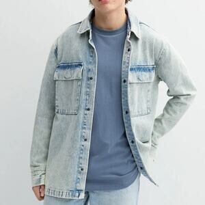 Trinity Coast Blue Light Wash Denim Long Sleeve Shirt Jacket US Mens XL